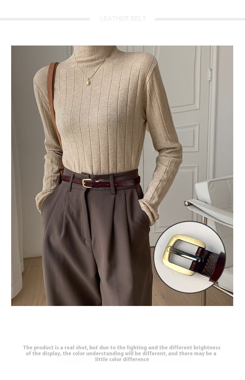 Dujuan Bird Retro Genuine Leather Versatile Cowhide Women's Japanese Square Buckle Belt_voghion.com
