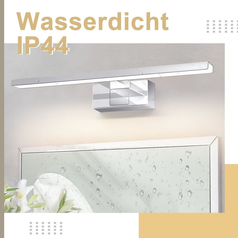 Glitzerlife LED Spiegelleuchte Bad Spiegellampe - Badleuchte Wand 40CM 8W IP44 Wasserdicht Chrom Modern Neutralweiß 4000K Badlampe Wandmontage Für Badschrank_voghion.com