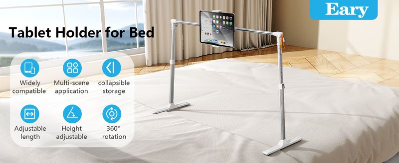 Earphone Tablet Stand Holder For Bed, Adjustable Width And Height, Compatible With IPhone, Samsung, IPad Air Or Other_voghion.com