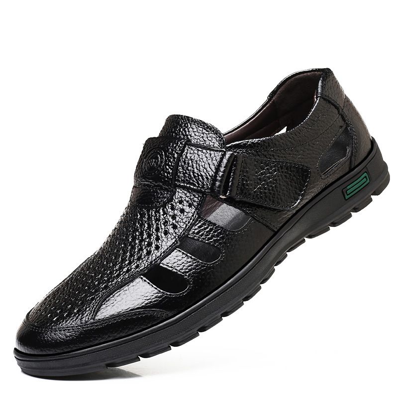 2025 neue Sommer männer Casual Echtem Leder Sandalen Top Schicht Rindsleder Strand Dicke Sohle Atmungsaktive Hausschuhe Schuhe Trendy_voghion.com