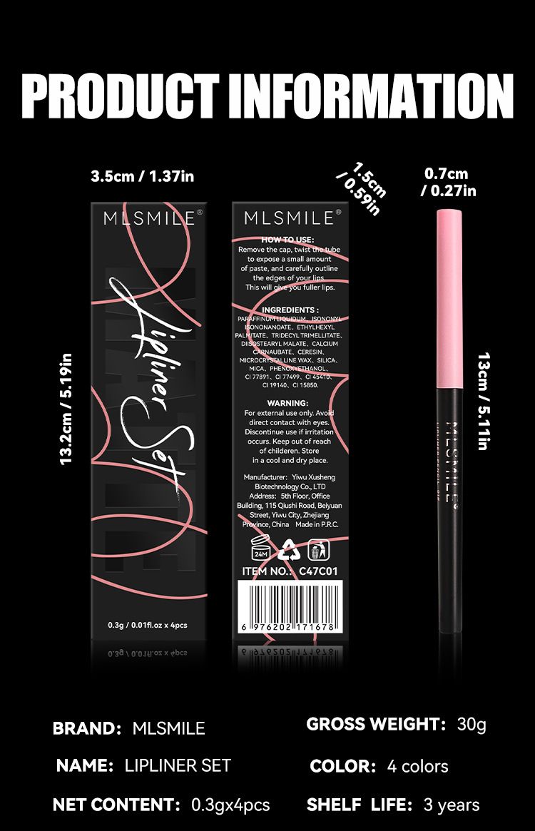 Automatic Rotating Set Waterproof Non-Stick Cup Long-Lasting Matte Lipstick Pen Outline Shape Lip Liner_voghion.com