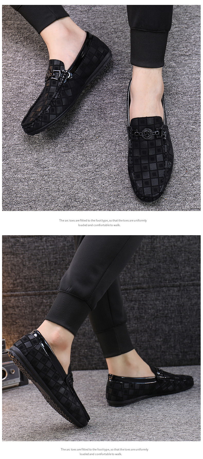Căciuli pentru bărbați, stil nou de primăvară și vară, pantofi bărbătești în carouri cu un picior, pantofi la modă, pantofi din piele, pantofi casual_voghion.com