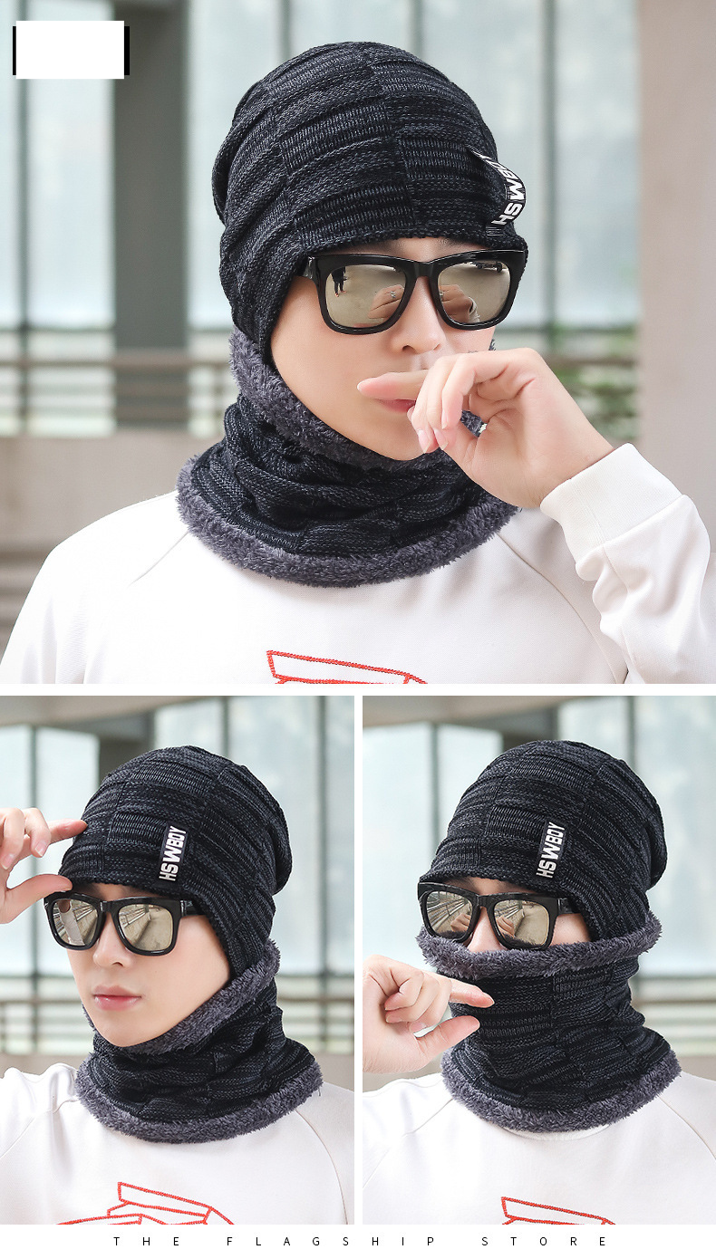 Men's and women's hats Winter cold new men's pullover hat outdoor sports warm ear protection knitted hat checkered letter mark woolen hat_voghion.com