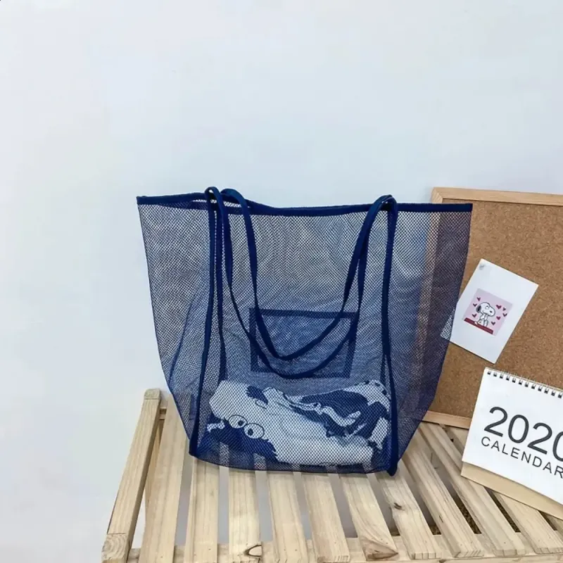 INS Style Transparent Fashionable Lightweight Versatile Large Capacity Portable Beach Mesh Shopping Bag 250421_voghion.com