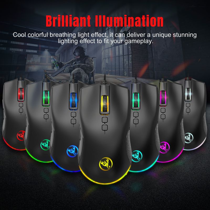 A883 Colorful Glowing 7D Game Mouse, Esports Wired Mouse 6400dpi Adjustable Macro Programming_voghion.com