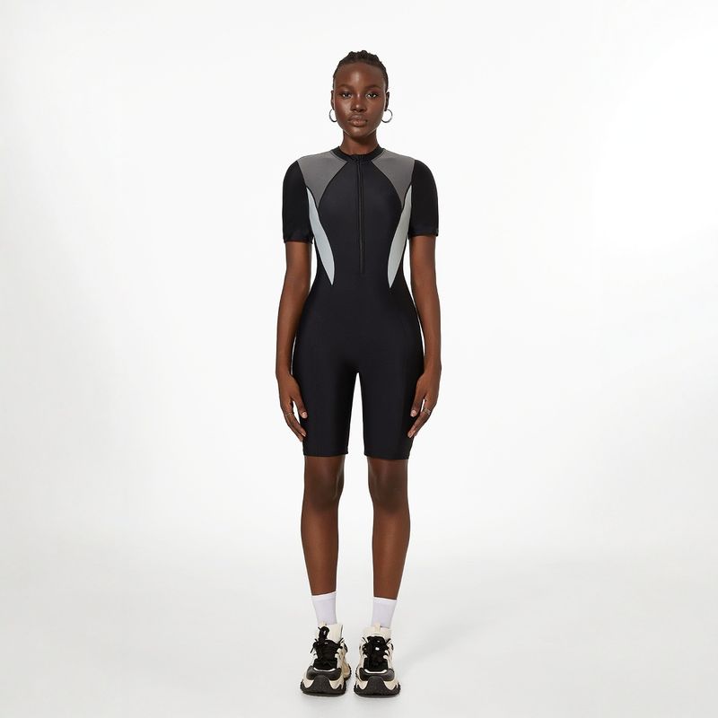 Plus Size Einteiliger Reißverschluss Sport für Frauen Langarm Badeanzug Surfen Boxer Rash Guard Schnorchelanzug_voghion.com