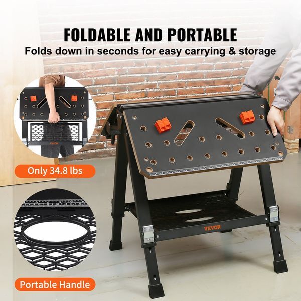 Folding Work Table, 2-in-1 As Sawhorse & Workbench, 1000 Lbs Capacity, 7 Adjustable Heights, Steel Legs, Portable Foldable Tool Stand With Wood_voghion.com