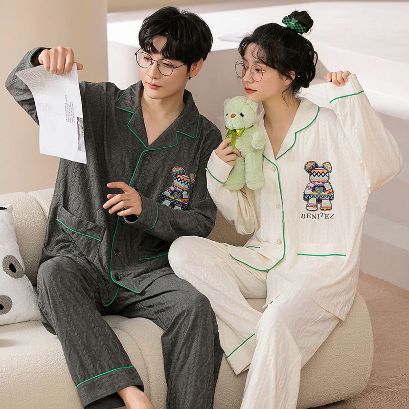Pijamas de algodón de manga larga para parejas otoño invierno, cárdigans casuales en primavera otoño, holgados para hombre y mujer._voghion.com