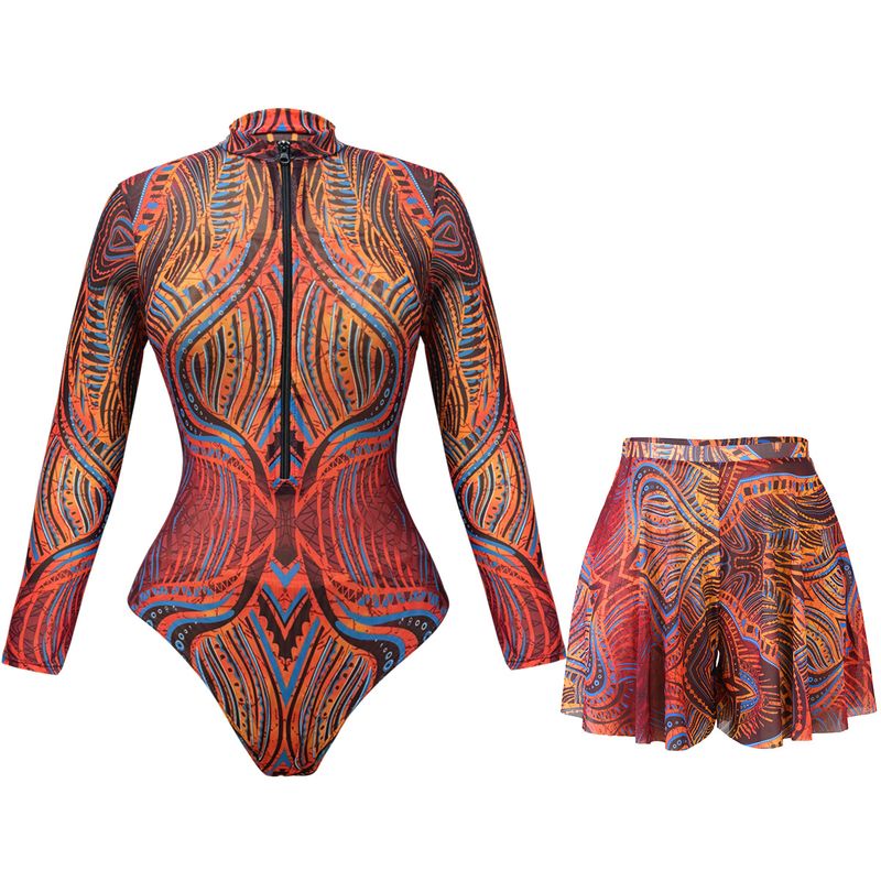 Damenbekleidung Langarm Sonnenschutz Smart Badeanzug Kurzer Rock Anzug Bikinirock_voghion.com