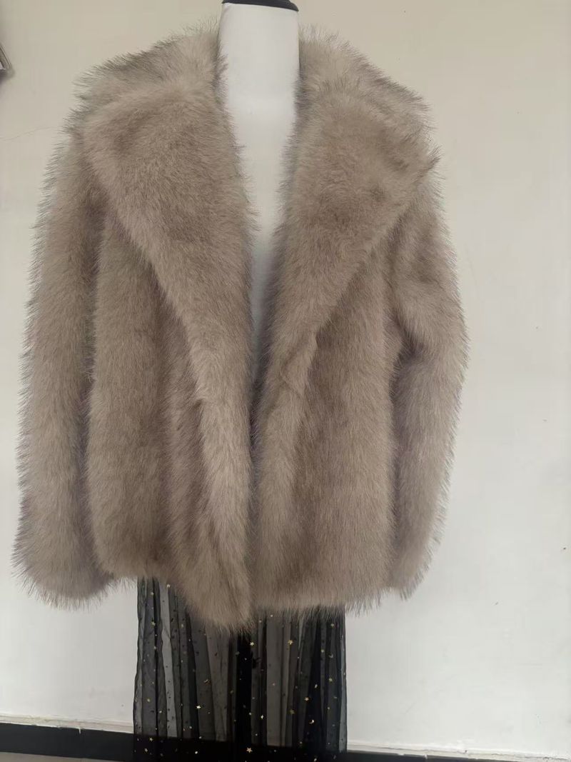 "Damen Kunstfuchspelzjacke – Locker sitzender Wintermantel, kurzer Anzugkragen, umweltfreundlich, S-XL"_voghion.com