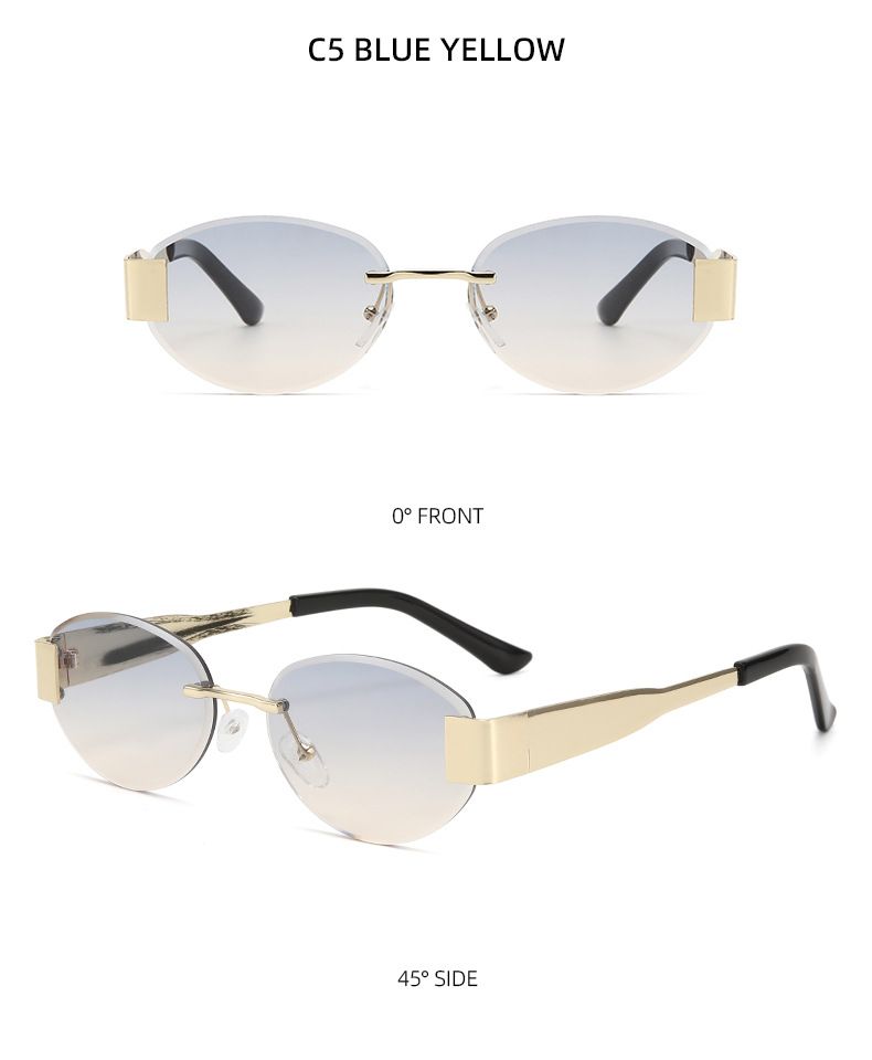 New Frameless Trimmed Metal Sunglasses Cross Border Retro UV400 Trendy Sunglasses High End Fashion_voghion.com