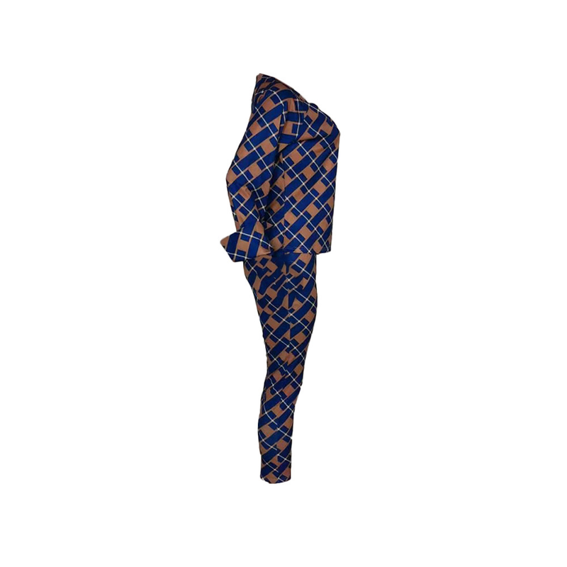 Explosieve losse blouse met lange mouwen en geruite broek, tweedelige set_voghion.com