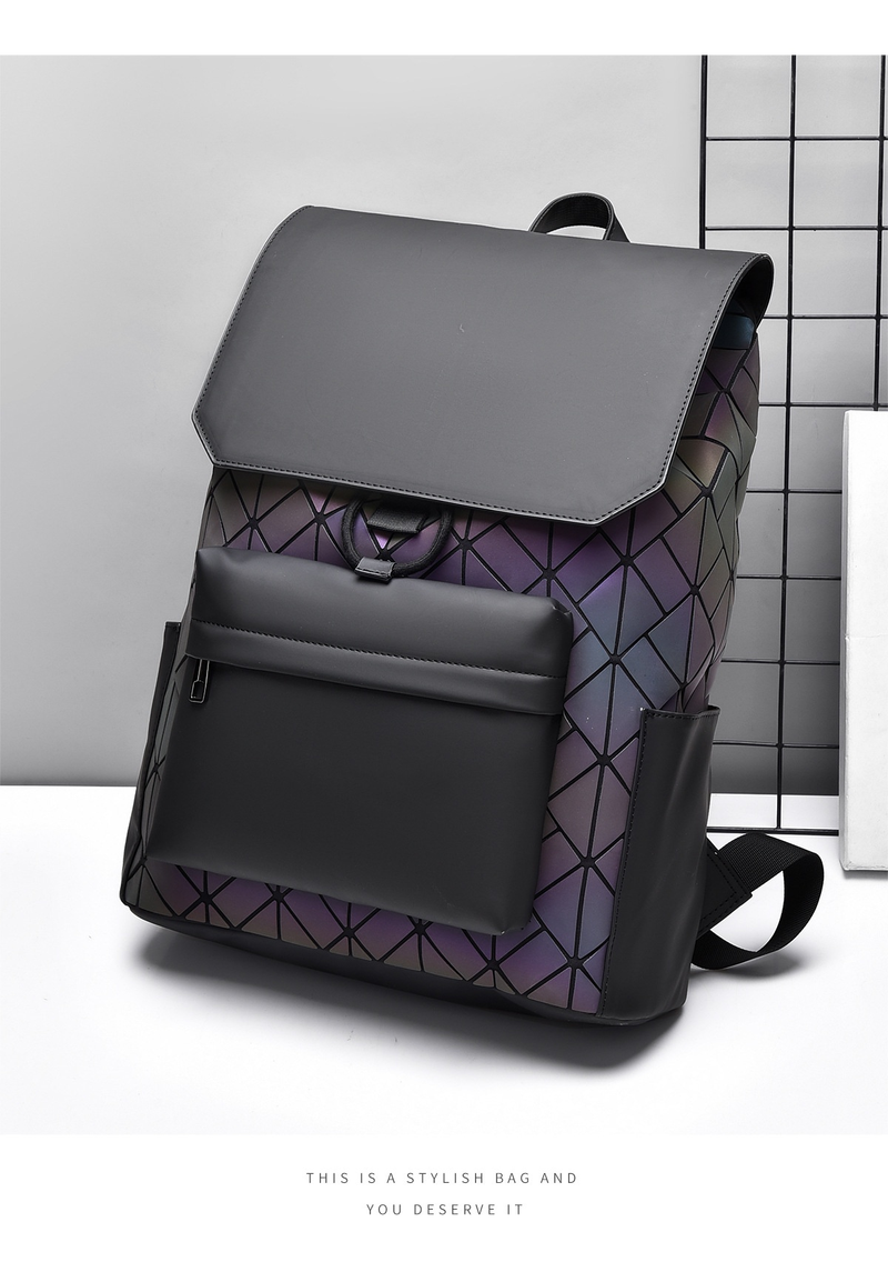 Trendy Casual Geometric Diamond Grid Men's Backpack, Fashionable And Versatile Instagram Large Capacity High-end_voghion.com