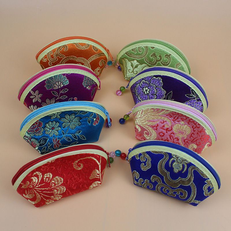 New Ethnic Style Single Zipper Wallet Floral Fabric Pattern Embroidered Coin Purse Clutch_voghion.com