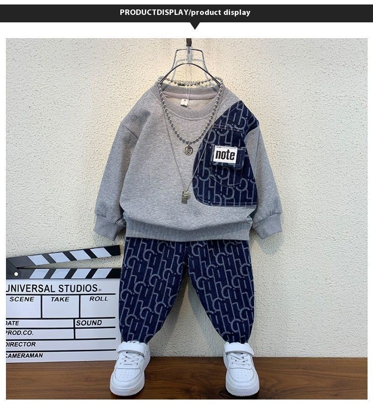 Abbigliamento primaverile e autunnale per bambini, pantaloni casual con cappuccio a maniche lunghe per bambini di età media e giovane, stile western_voghion.com