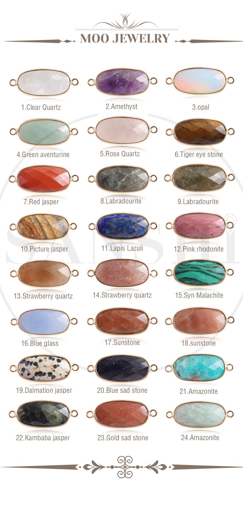 Women's Jewelry Natural Stone Crystal Double Hanging Pendant Long Oval Double Hole Edging Pendant DIY Double Hook Bracelet Accessories Material_voghion.com