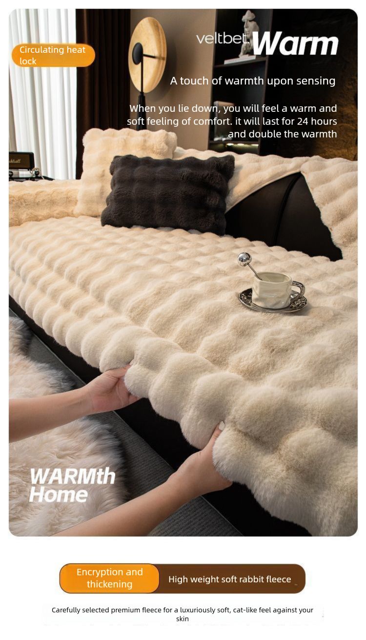 Leather Winter 2024 Rabbit Fur Plush Sofa Cushion New Non-Slip Thickened Light Luxury High-End Warm Cover_voghion.com