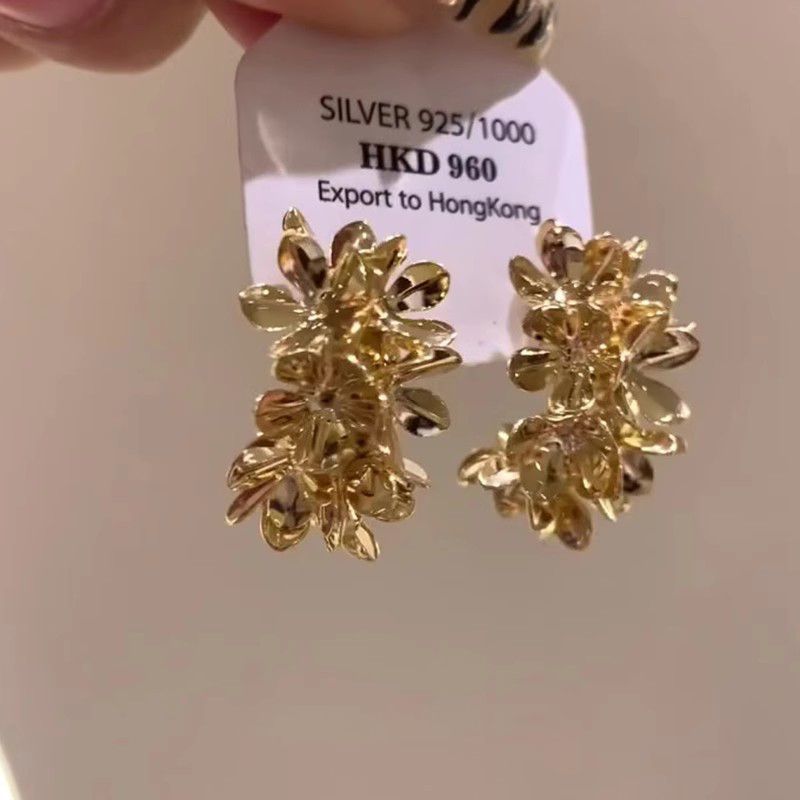 Flowering Brocade Gold Rich Flower Stud Earrings Retro High-end Temperament Niche Design Fashion Earrings_voghion.com