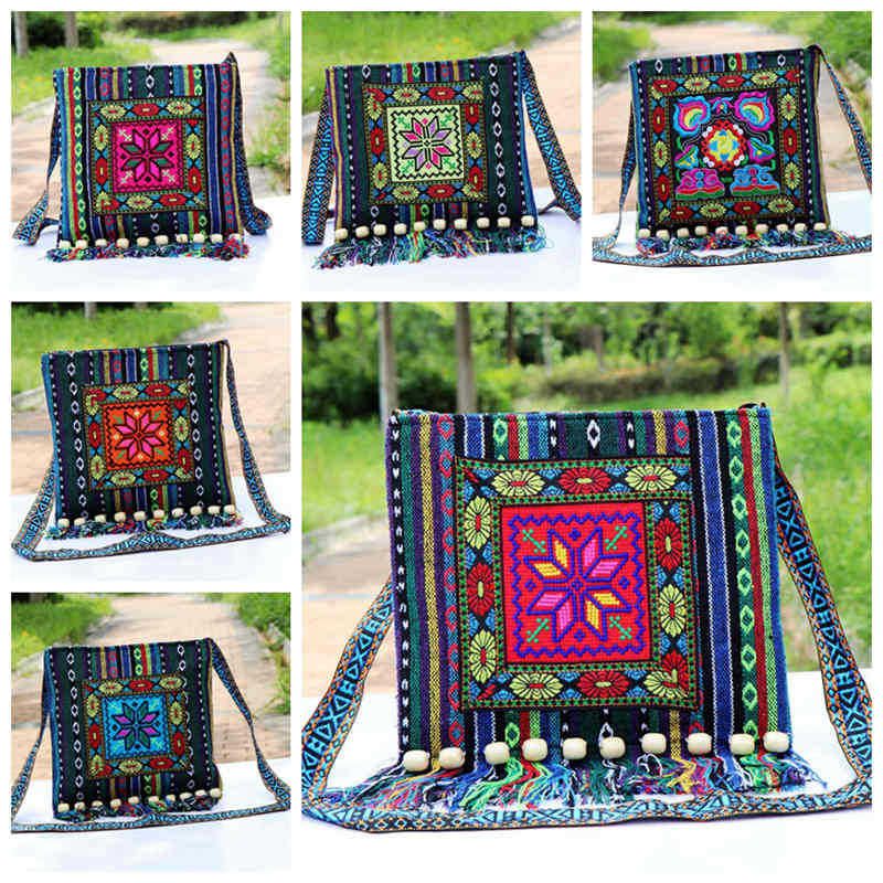 Yunnan Ethno-Stil Yi Dai Handgewebter Stoff Bestickte Umhängetasche Schultertasche Große Damentasche_voghion.com