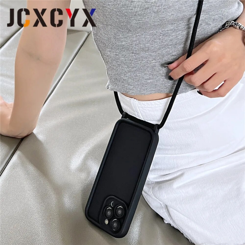 Koreaanse Crossbody Ketting Koord Lanyard Silicone Soft Case Voor iPhone 14 15 Pro Max 13 12 11 XS XR Schokbestendig_voghion.com