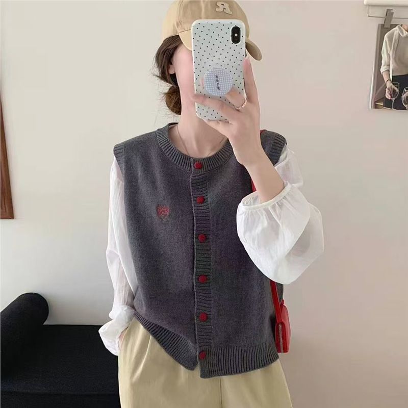 2025 Pullover Ärmelloses Strick Stilvolle Strickjacke Weste Neue Stil Rundhals Lose Frühling Herbst Top_voghion.com