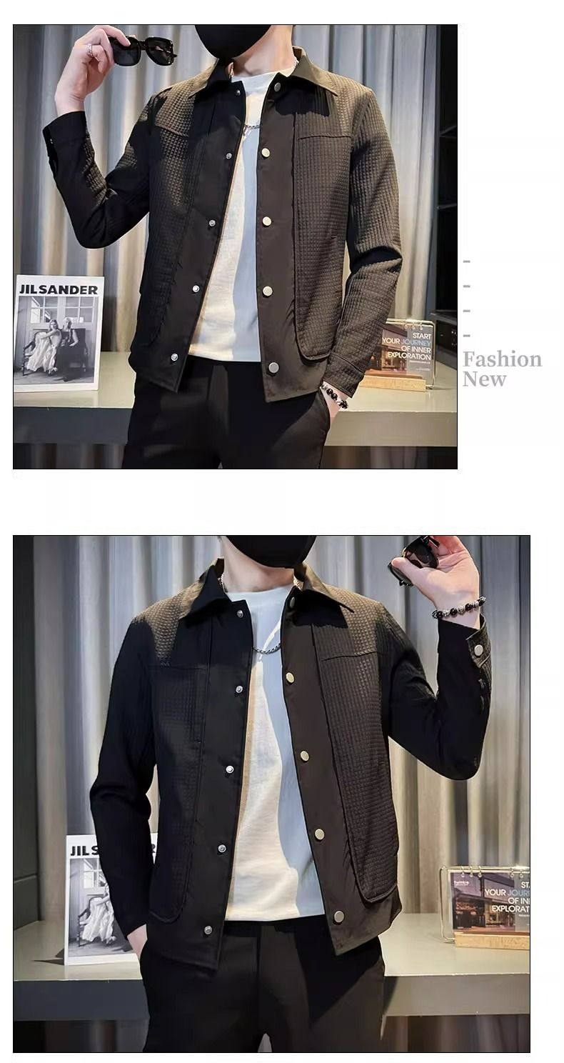 Herren-Arbeitsjacke aus Waffelstrick – Minimalistische Alternative zum Freizeitblazer (M-3XL, Weiß/Schwarz/Khaki)_voghion.com