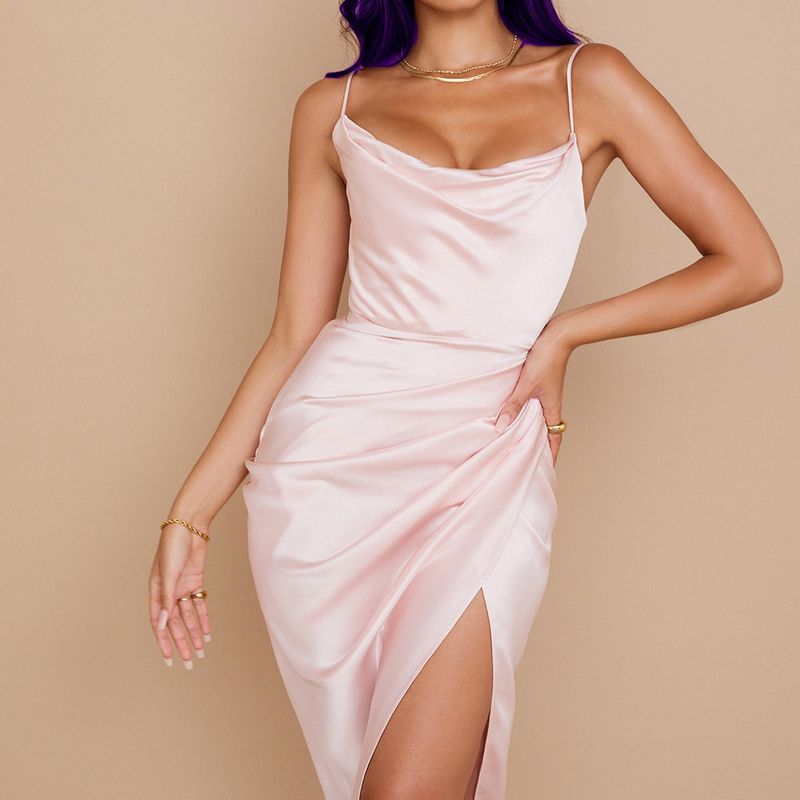 Women's sexy suspender slit skirt 2023 fashion sexy slit satin dress_voghion.com