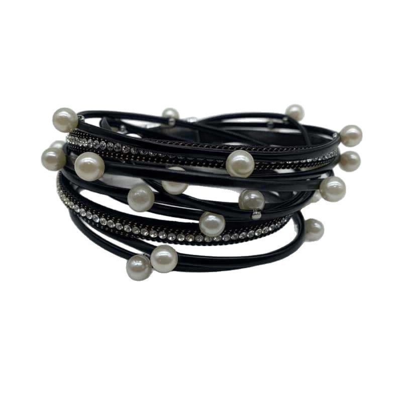 Nuovo braccialetto multistrato in pelle PU per donna, alla moda, con stampa leopardata e diamanti, chiusura magnetica_voghion.com