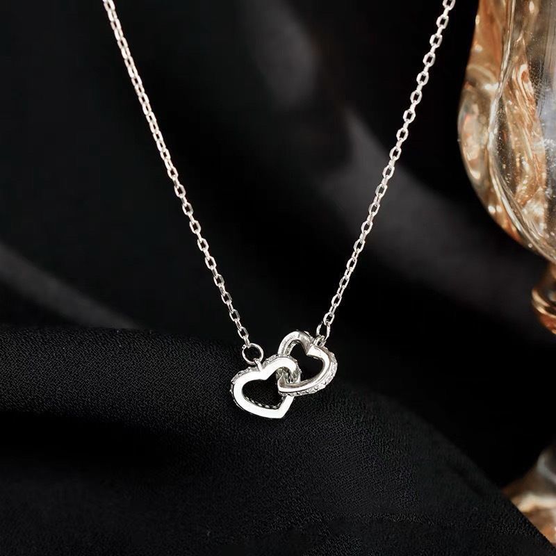 Collana con doppio anello a forma di cuore Hear-o-Hear in argento puro, leggera, di lusso, di nicchia, con osso di bloccaggio, Natale e Capodanno_voghion.com