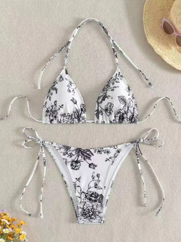 Bikini multicolore con scollo all'americana e stampa a inchiostro sexy da donna_voghion.com