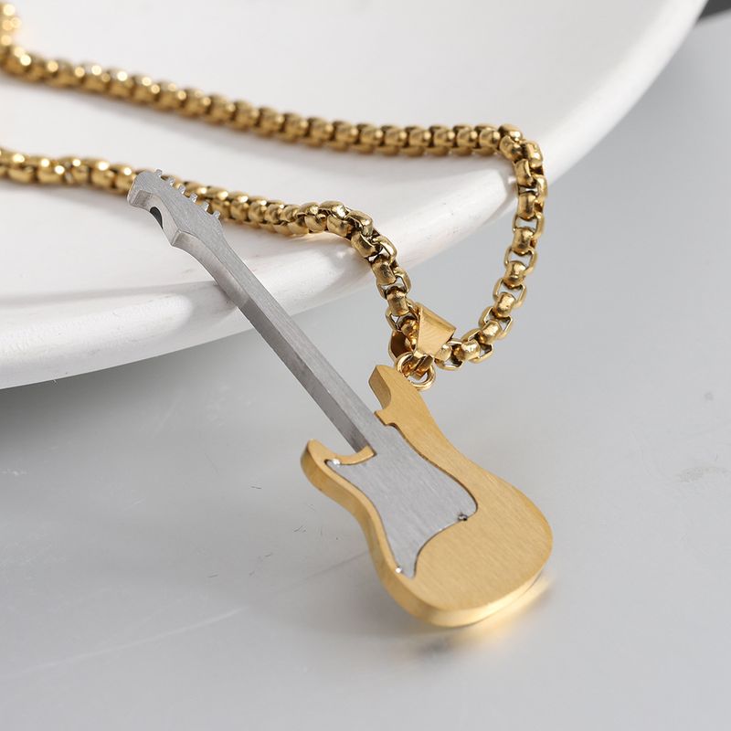 New Instagram internet celebrity personality trend hip-hop stainless guitar pendant street rap titanium steel necklace_voghion.com