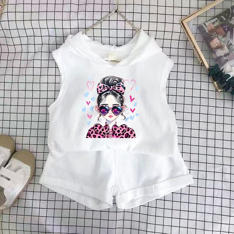 Children's Clothing 2025 New Girls Shorts Suit Hooded Two Piece Korean Style Fashion Cartoon Vest Trend_voghion.com