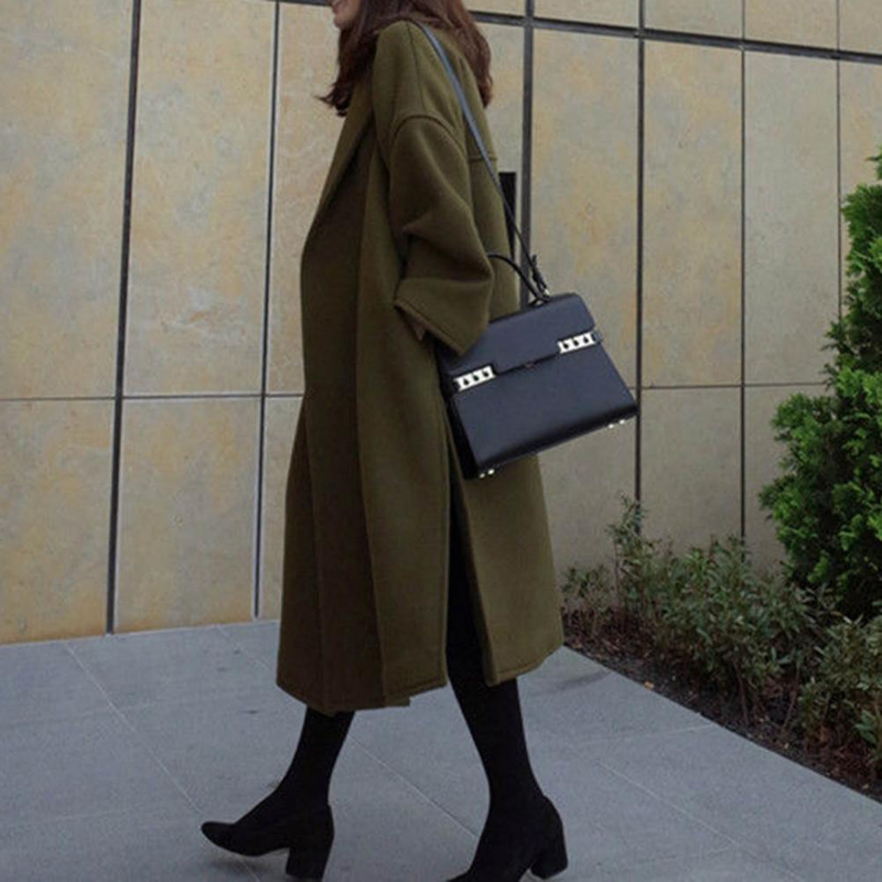 Kvinnor Överrock Höst Vinter Tjock Ull Långa rockar Vintage V-ringad Långärmad fickor Jackor Mode 2023 Elegant_voghion.com