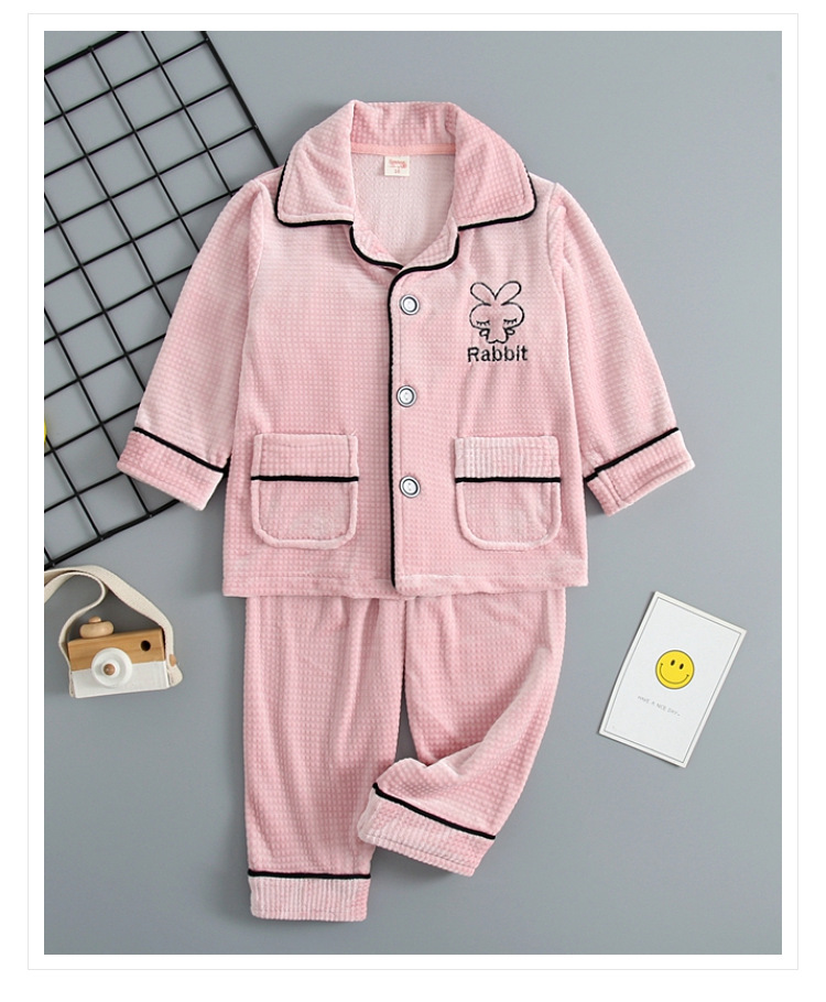 Conjunto de pijamas de terciopelo de doble cara para niños, ropa de hogar de terciopelo Coral elástico cálido para niños y niñas en otoño e invierno_voghion.com