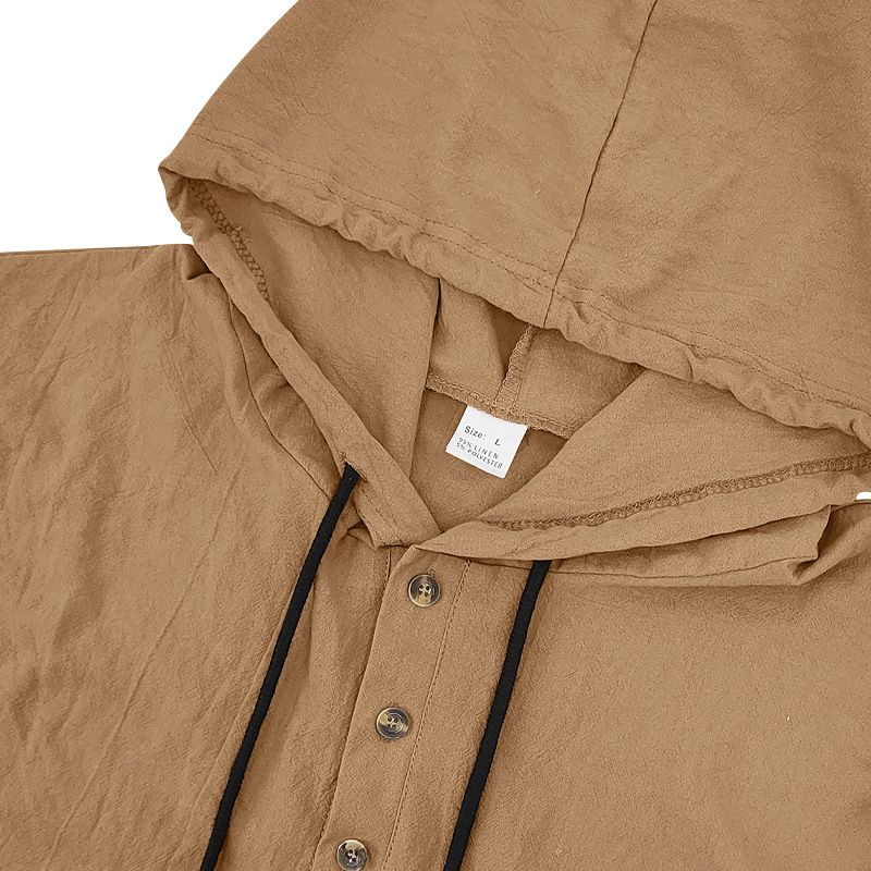 Lente en herfst lang mouwen linnen overhemd heren capuchon casual losse T-shirt trui heren_voghion.com