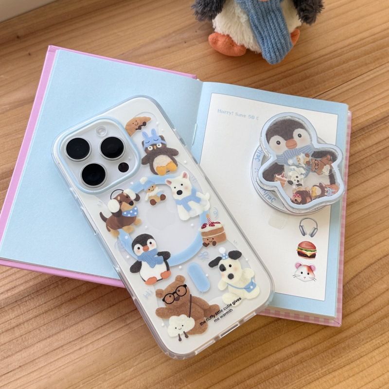 Support magnétique en forme de pingouin avec écharpe mignonne et musique oscillante, compatible avec iPhone 13, Promax, iPhone 15 et 14_voghion.com