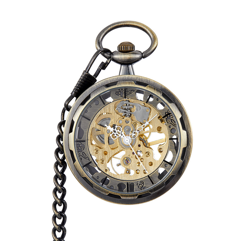 Hot Style Multi-color Skeleton No Cover Full Gold Manual Mechanical Pocket Watch_voghion.com