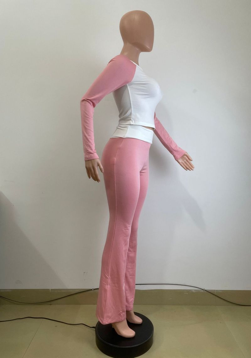 Y6058 New Women's Clothing Color-Block Tight High-Waist Folded Slim Fit Fleece-Lined Sports Yoga Pants Set_voghion.com