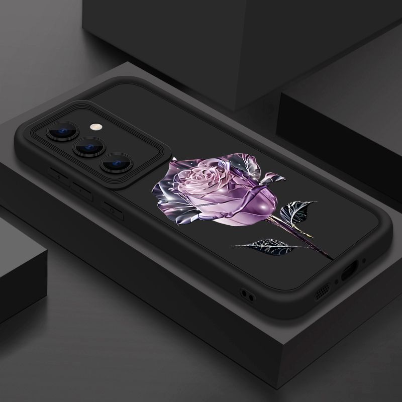 Purple Rose Print Case For Samsung Galaxy S25 S22 S23 Ultra S24 FE A56 A55 A16 A53 A15 A35 A26 A25 A54 5G Soft TPU Phone Cover_voghion.com