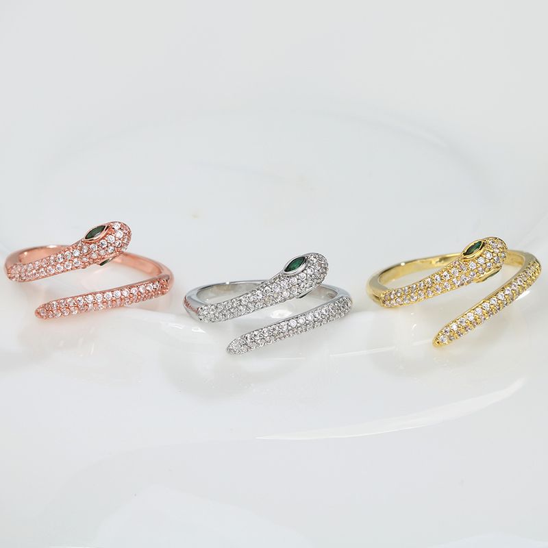 Jewelry Personality Shaped Open With Micro Inlay Of Colored Zircon Snake Bone Chain, Stacked Joint Ring For Women_voghion.com