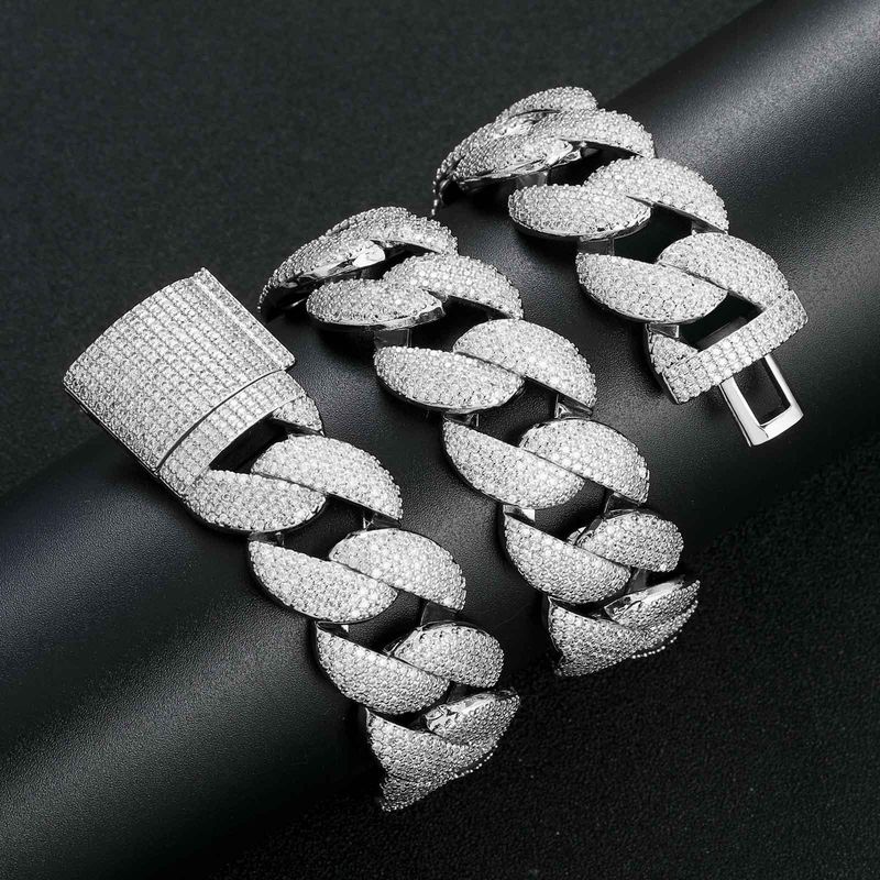 Men’s Jewelry Set Fashion Hip Hop Necklace 22mm Wide Bubble Cuban Chain 5 Row Diamond Personality Domineering Trendy Zircon Men's Necklace_voghion.com