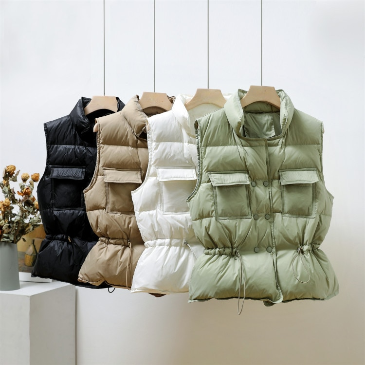 2023 New Light Down Vest Women Gilet corto Gilet caldo leggero antivento Cappotto da donna in piumino d'anatra bianco_voghion.com