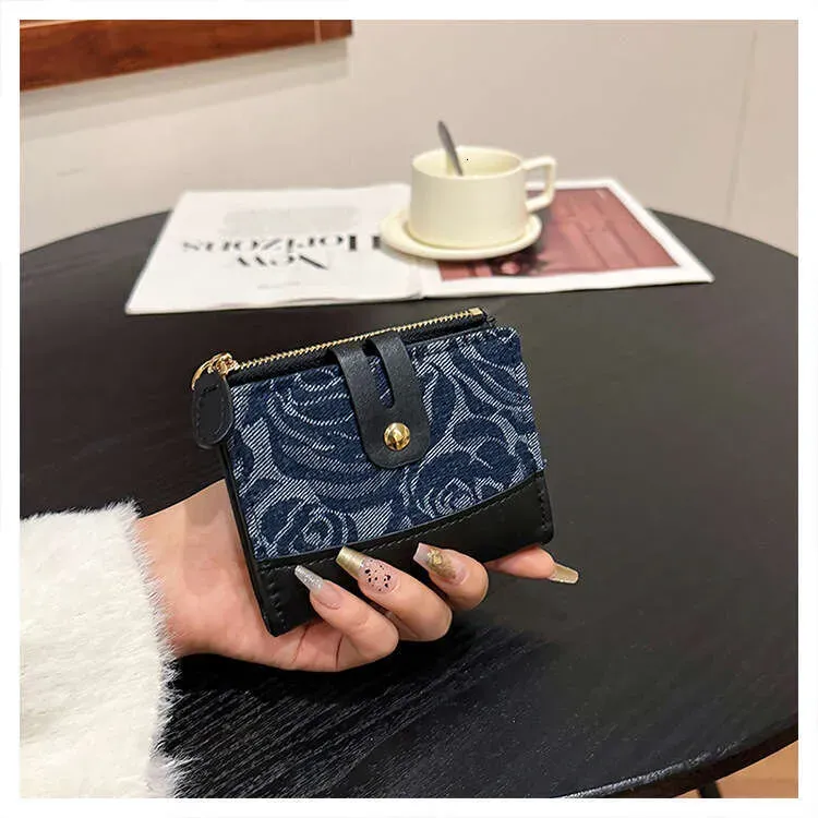 Denim Pattern Wallet Women, Short Style, Korean Version, Multi-Card Slots, Foldable, Long Style For Students, Clutch,_voghion.com
