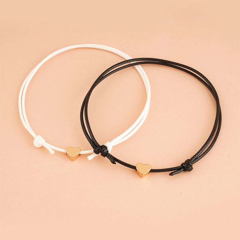 Rope Love Bracelet, Simple Wax Thread Woven Adjustable Couple Heart Bracelet Jewelry_voghion.com