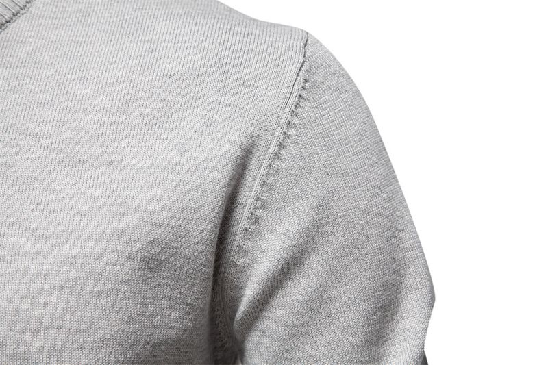 Suéter masculino de malha com gola alta - corte slim, 95% algodão, pulôver com zíper (azul-marinho/preto/verde/cinza claro/cinza escuro/bege)_voghion.com