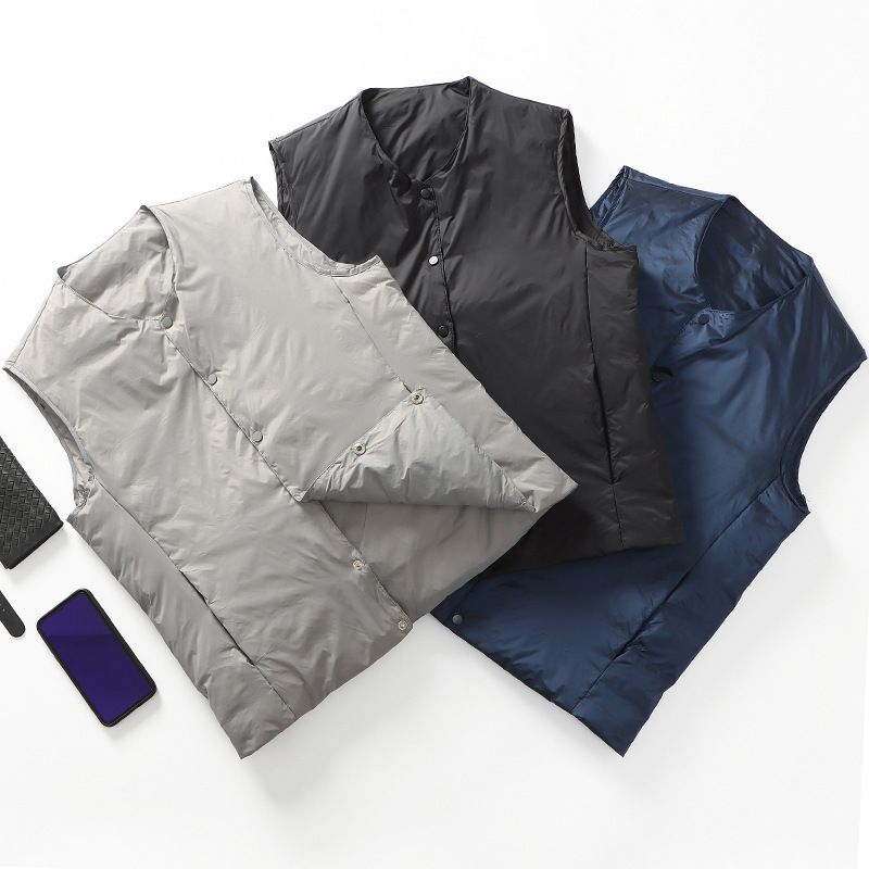 Gilet sans manches léger en duvet de canard blanc, col rond, grande taille, collection automne-hiver transfrontalière. Tendance_voghion.com