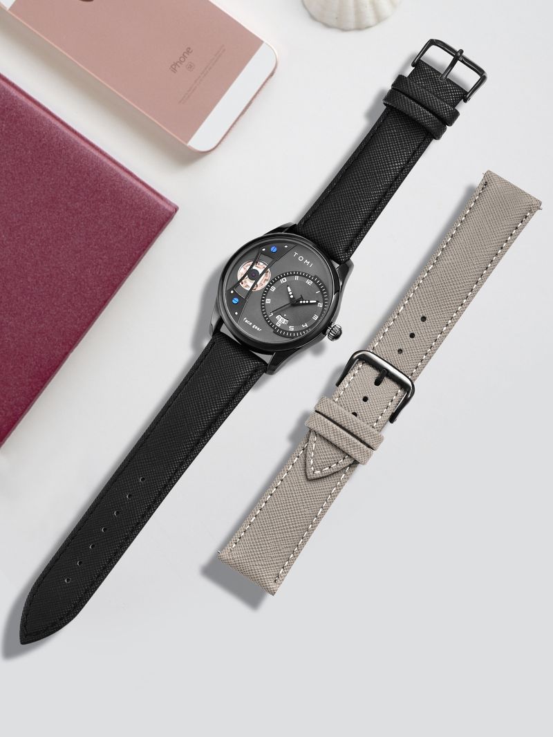 Men's Classic Quartz Watch With Genuine Leather Strap, Minimalist Design, Stainless Steel Buckle, Perfect For Business And Casual Wear_voghion.com