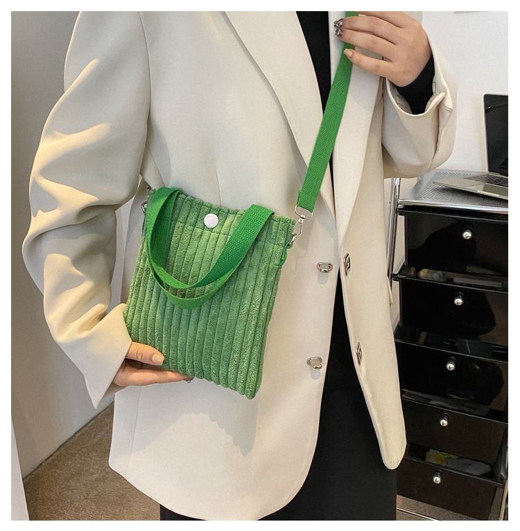 Mini Tote Donna Velluto a coste con cerniera Primavera Estate Nuova moda Borsa a tracolla singola Borsa a tracolla piccola_voghion.com