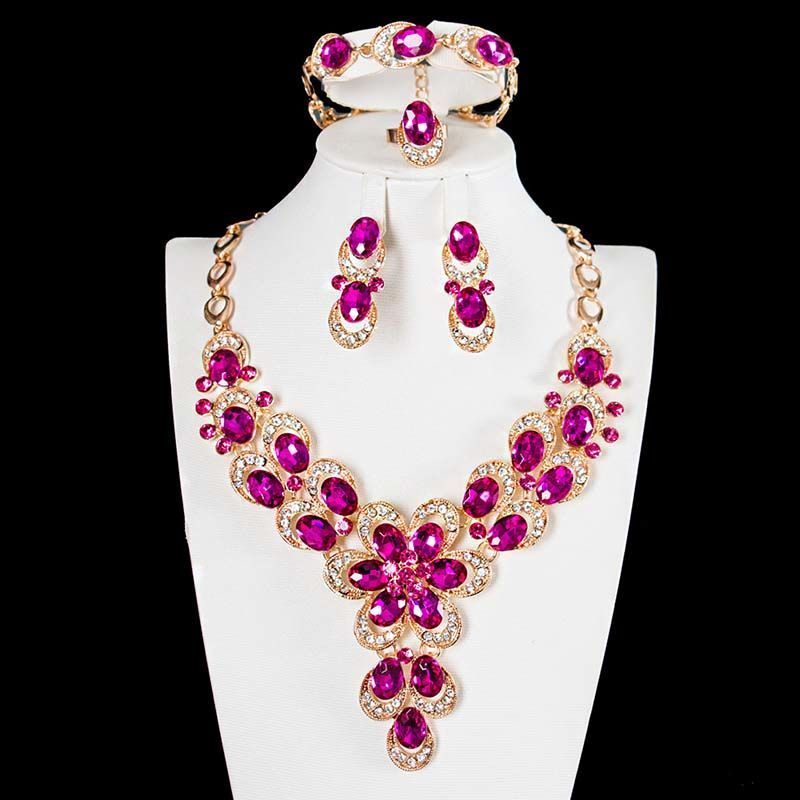 Collana di cristallo di lusso, orecchini, set di quattro pezzi, copricapi femminili esagerati, accessori per abiti da banchetto e da sposa_voghion.com