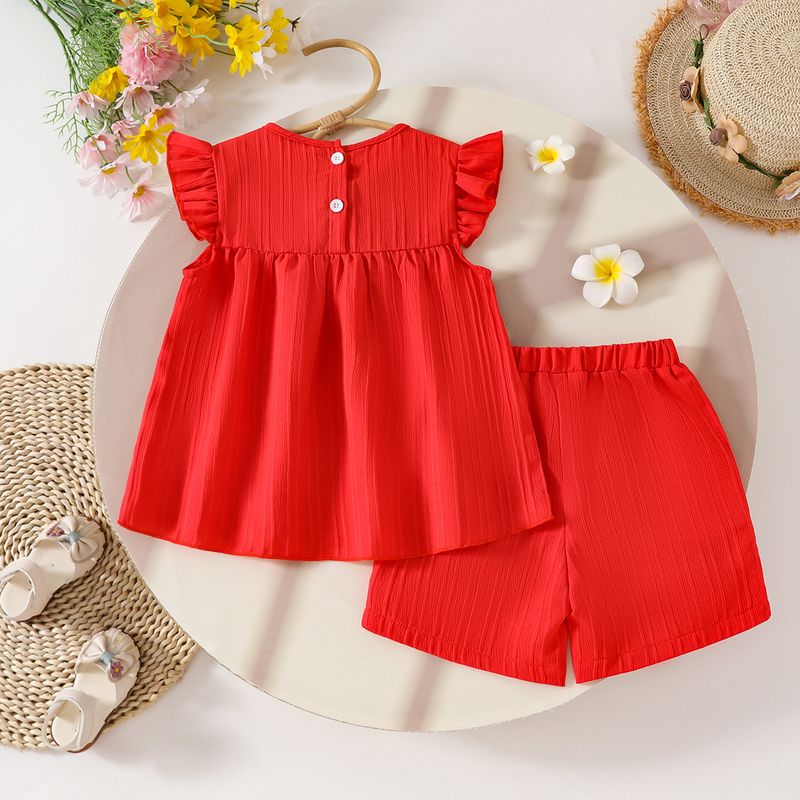 Adorable Floral Print Baby Girl Outfit - Short Sleeve Top & Bow Shorts Set For Summer_voghion.com